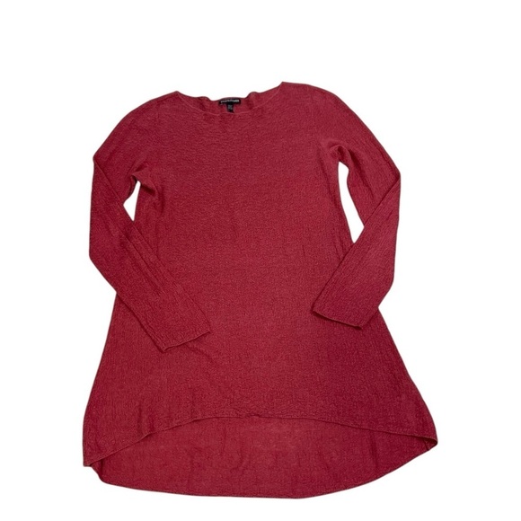 Eileen Fisher Organic Linen Sweater Tunic Women Small Persimmon High Low Hem - Picture 3 of 9